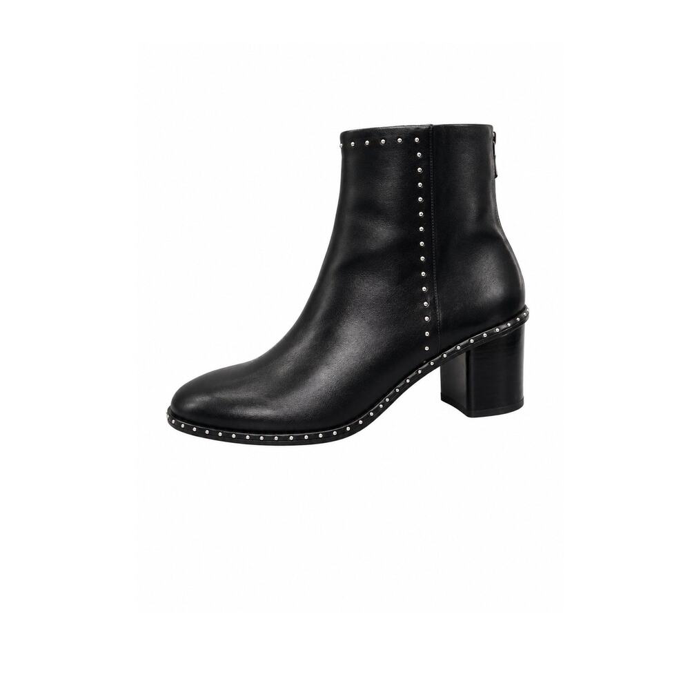 Rag & Bone Black Leather Studded Ankle Boots Round Toe Block Heel Made in Italy